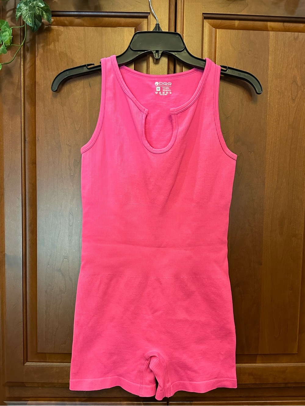 Ribbed Tank Romper in Bright Pink